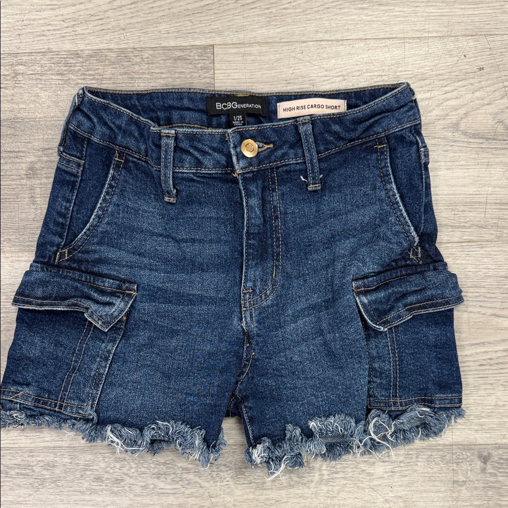 BCG Women's Denim Cargo Shorts - Dark Blue